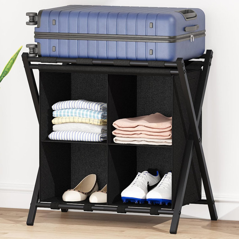 Fish hunter Luggage Rack With Storage Guest Room Folding Suitcase Stands Holds Up To 120 Lb Space Saving Suitcase Holders For Guest Room Bedroom Hotel Black Wayfair